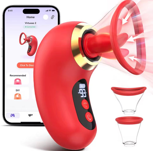 APP-Control Clitoral Suction Vibrator with Tongue Licking Stimulator – Rechargeable Clit & Nipple Massager for Women